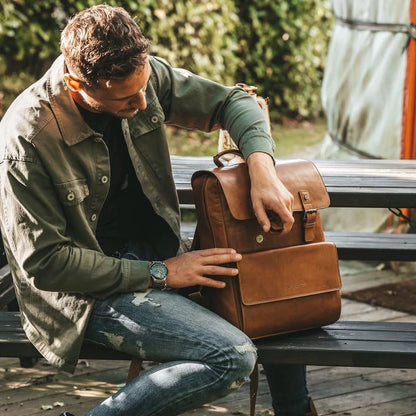 Branded leather discount backpack